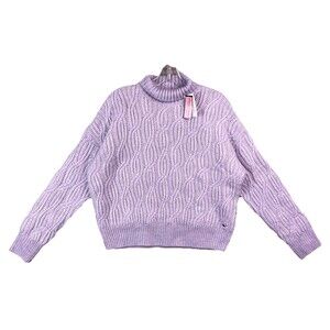 Vineyard Vines Women XS Wool Cable Knit Sweater Mock Neck Soft Pastel Purple NEW